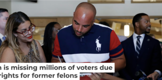 Javon Jackson, center, was able to register to vote following passage of a 2019 Nevada law that restored voting rights to formerly incarcerated individuals. AP Photo/John Locher